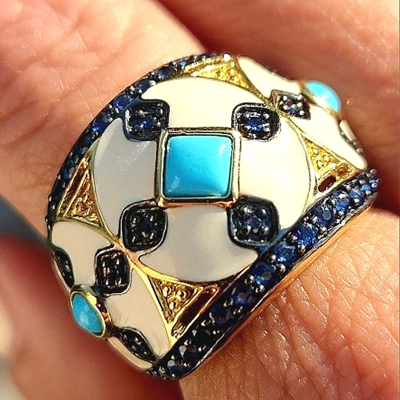 Saks Fifth Avenue Jewelry - Saks 5th Avenue SS Vermeil Enamel & Gemstone Cigar Band Ring